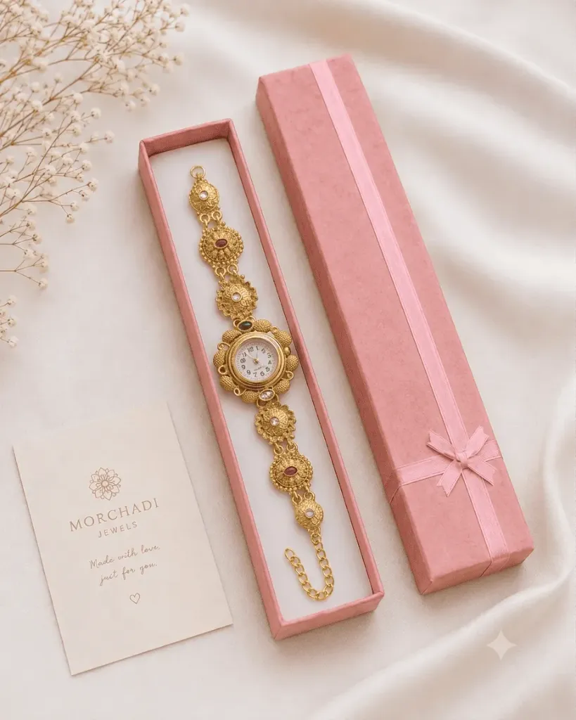 Antique Gold Floral Bracelet Watch for Women