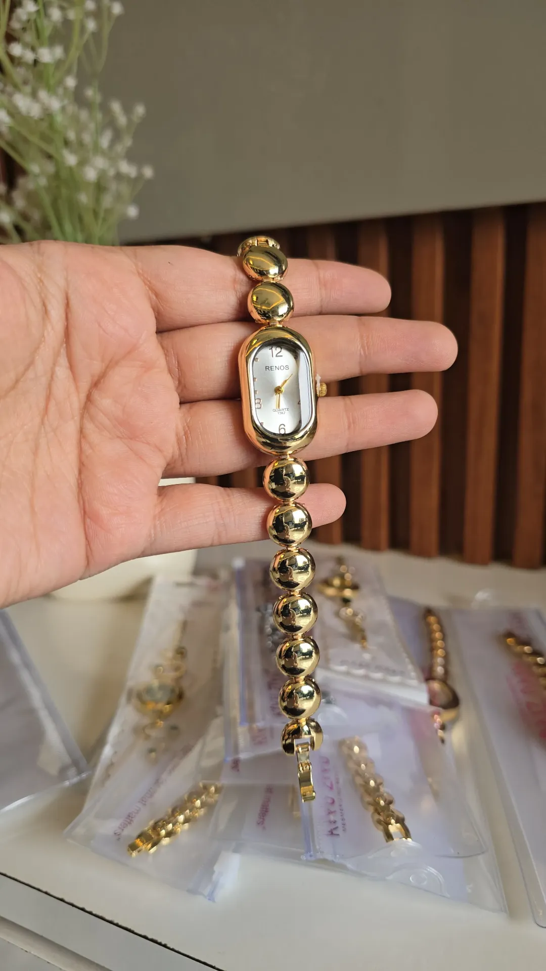 Vintage Anti-Tarnish Gold Beaded Bracelet Watch for Women