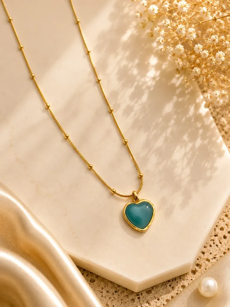 Aqua Blue Heart Necklace