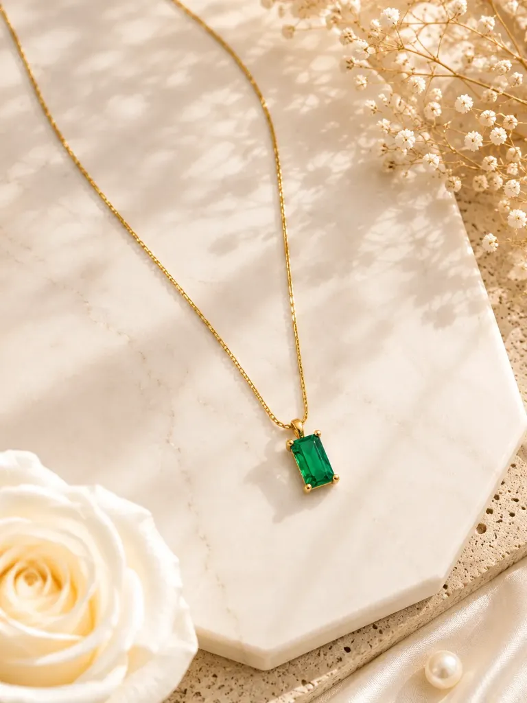Emerald Green Baguette Necklace