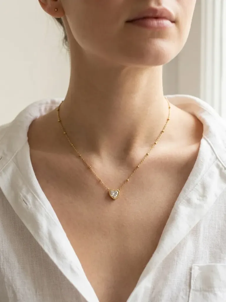 White Crystal Heart Pendant Necklace