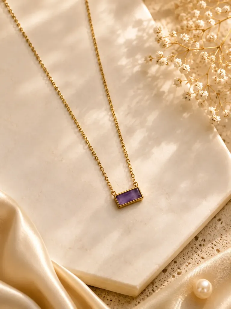 Birthstone Purple Bar Pendant Necklace