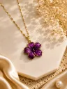 Purple Enamel Flower Pendant Necklace