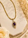 Vintage-Style Amethyst Necklace with Crystal Leaf Halo