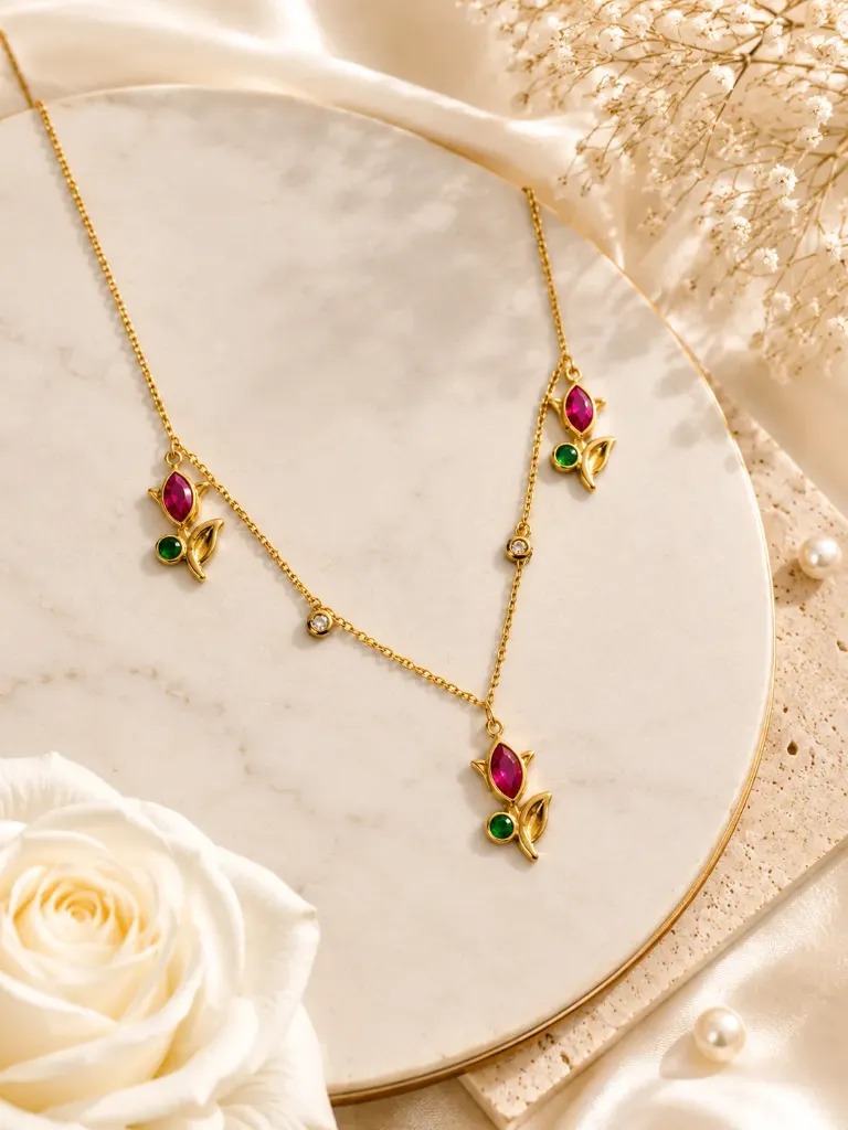 Gold Tulip Necklace with Ruby