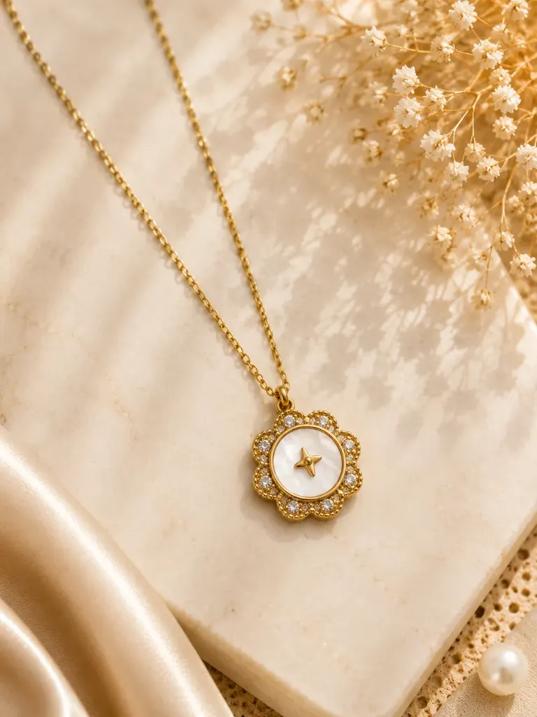 Mother of Pearl Flower Medallion Necklace