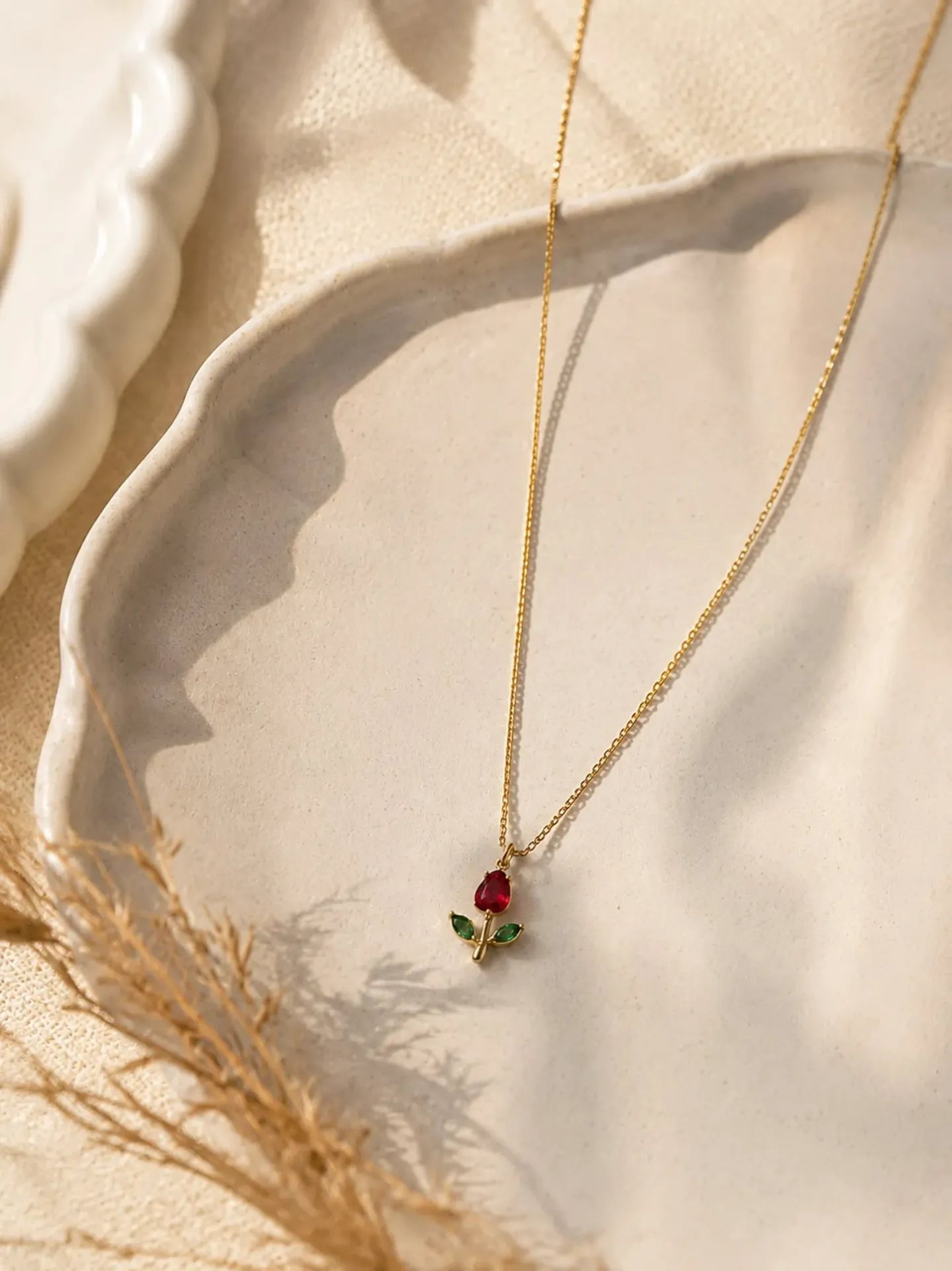 Red Tulip Necklace, Waterproof Anti Tarnish Gold Pendant, Dainty Flower Necklace
