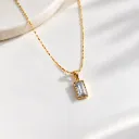 Anti Tarnish Rectangular Crystal Pendant Necklace for Women – Gold Plated
