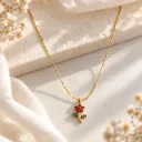 Anti Tarnish Red Flower Pendant Necklace for Women – Gold Plated