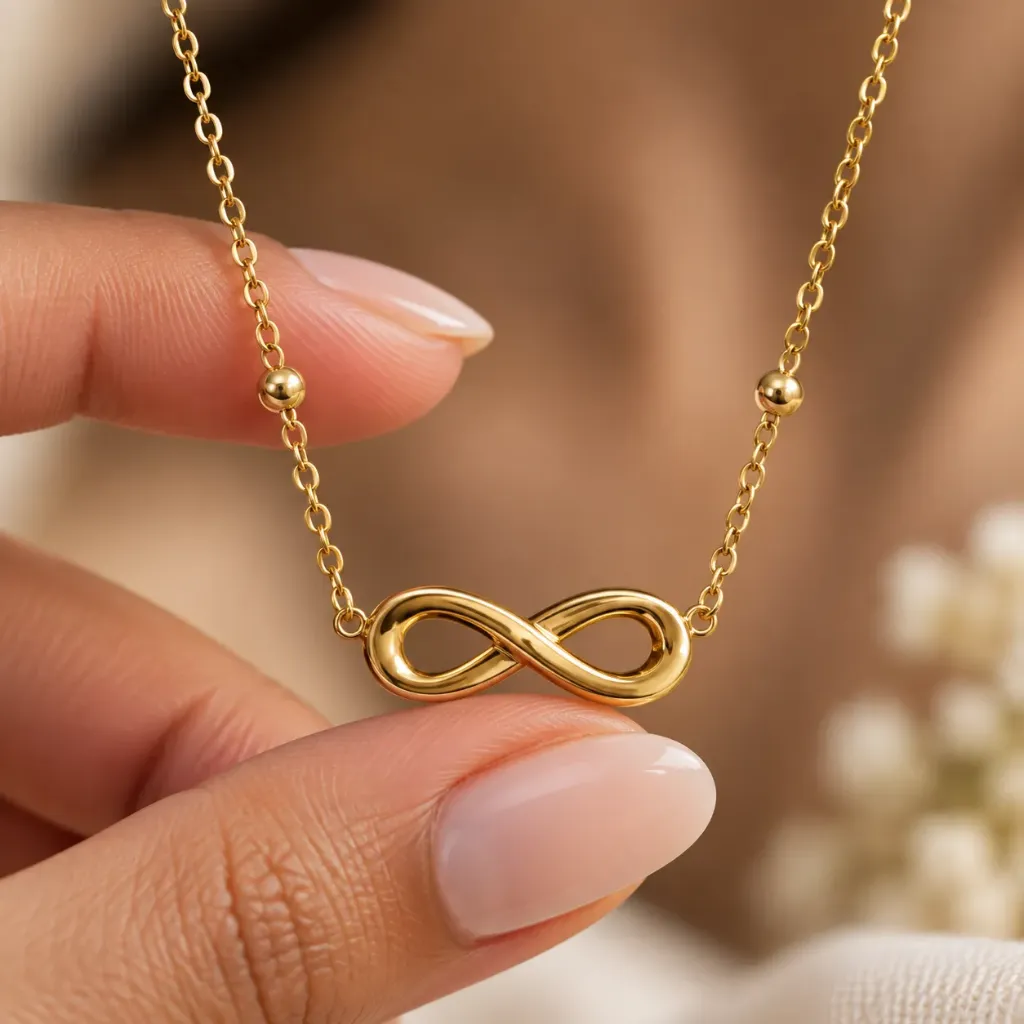 Anti Tarnish Infinity Necklace for Women, 18K Gold Tone Stainless Steel Necklace