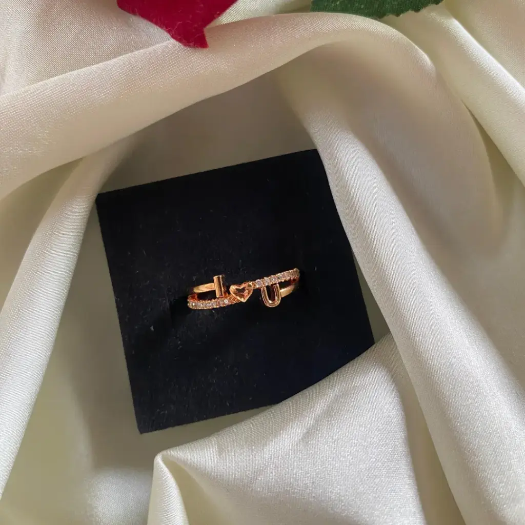 "I ❤ U" Message CZ Gold-Plated Ring