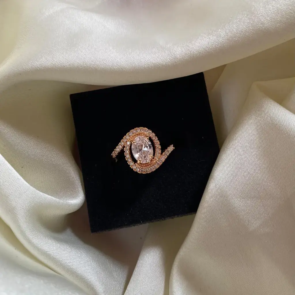 Oval Halo Swirl CZ Gold-Plated Ring