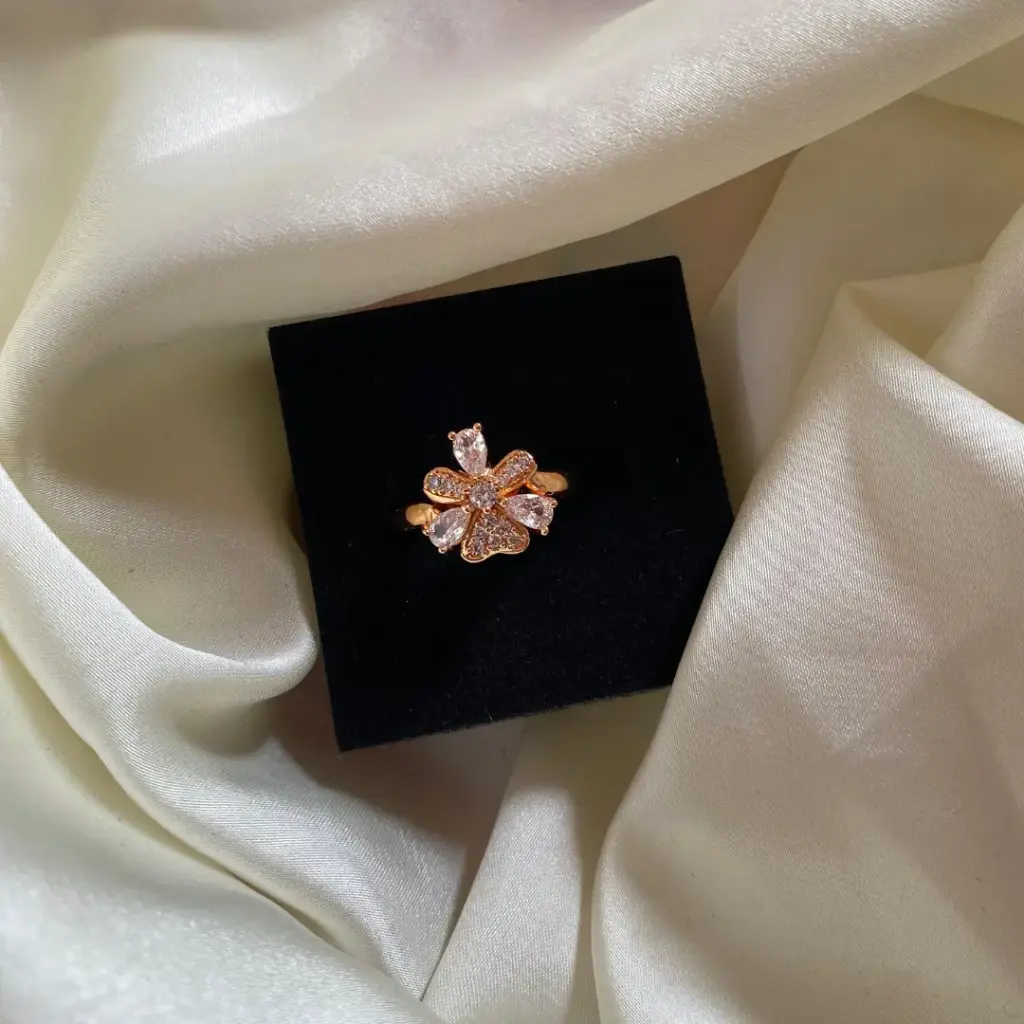 Floral Cluster CZ Gold-Plated Adjustable Ring