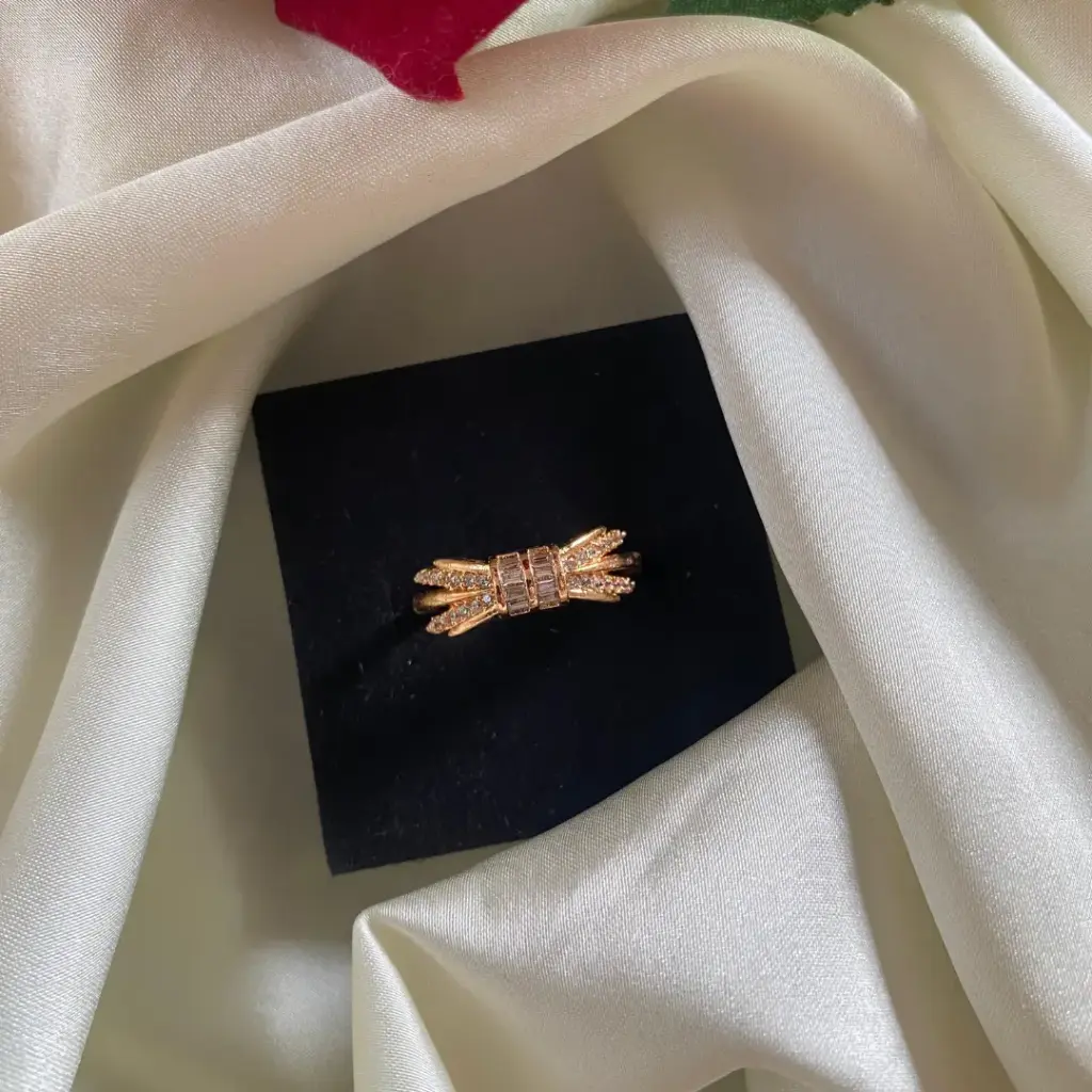 Bow Knot CZ Gold-Plated Ring