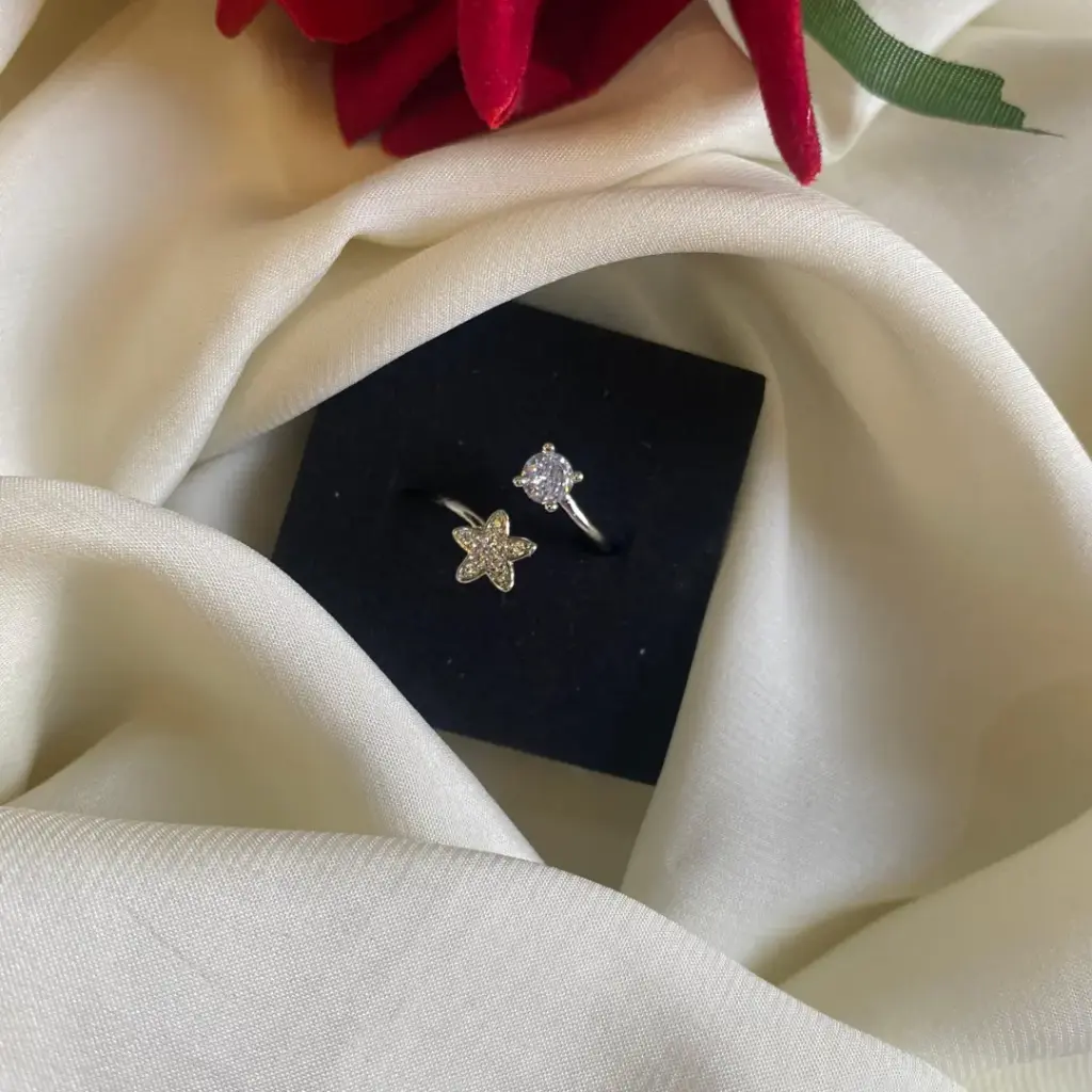 Silver-Plated Adjustable Floral Open AD Ring