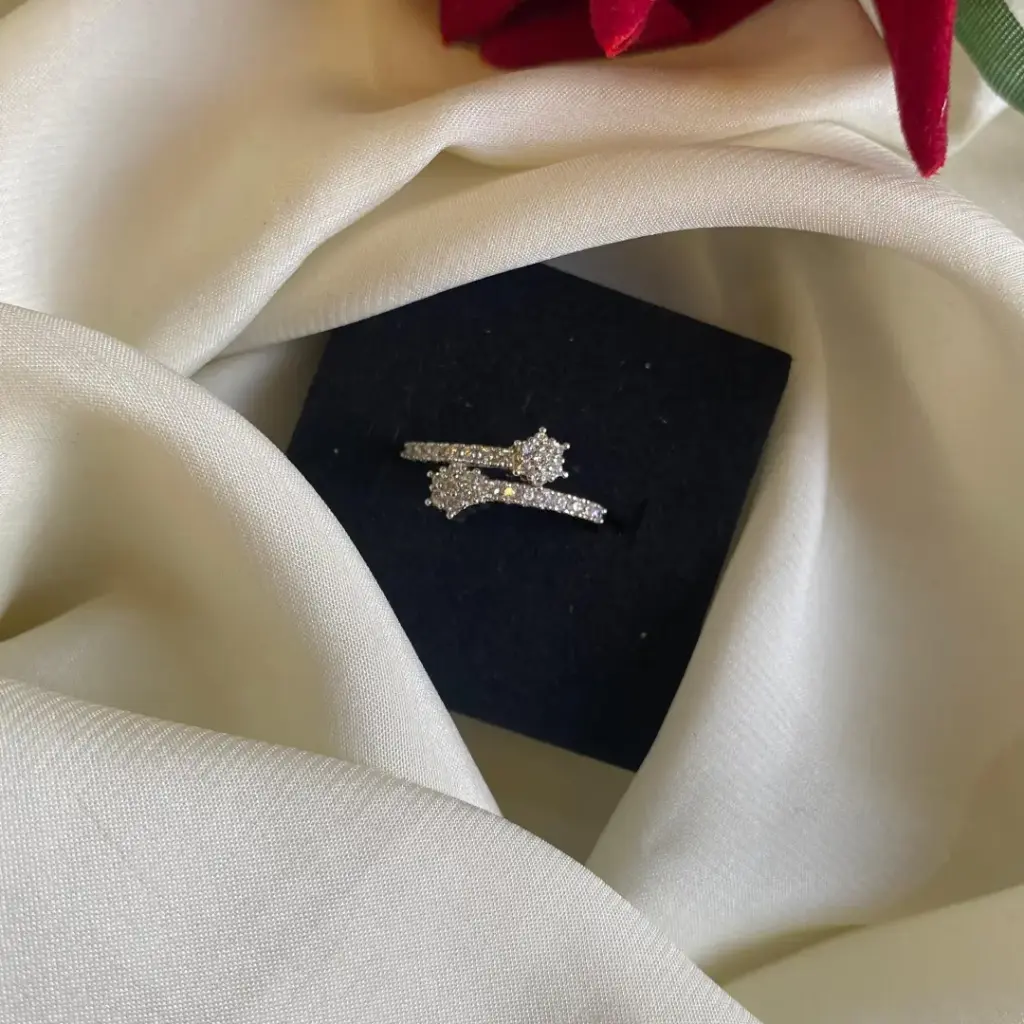 [MJ-569] Silver-Tone Star & Crystal Adjustable Ring Set