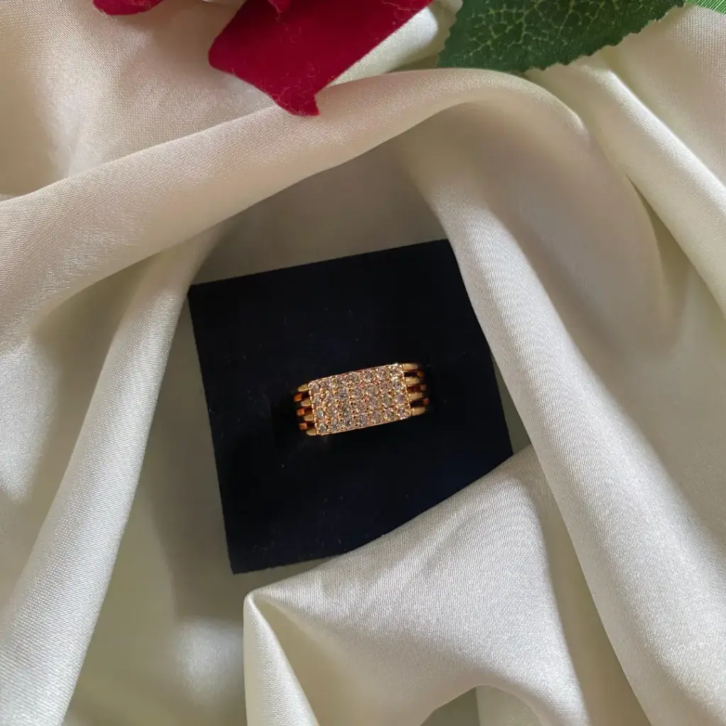 [MJ-486] Rectangle CZ Stone Gold-Plated Statement Ring