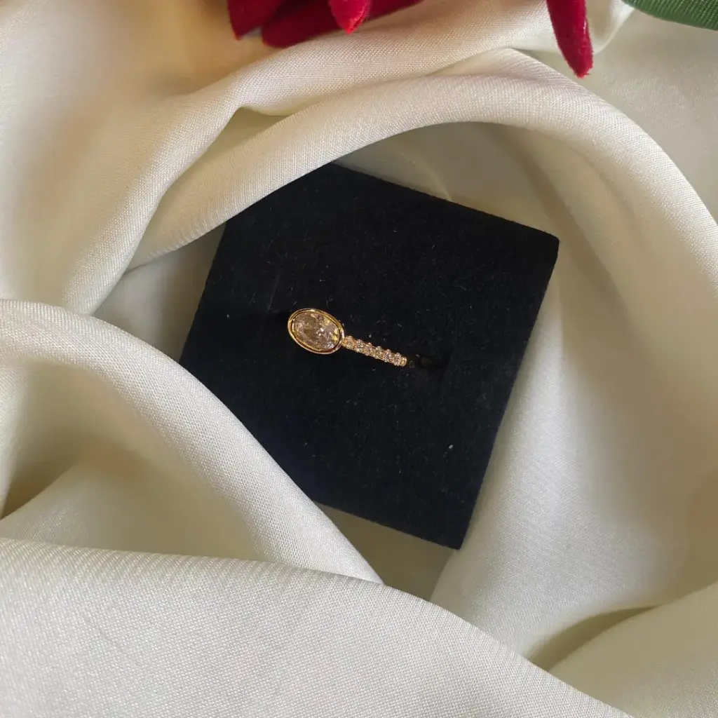 Rose Gold-Plated Oval AD Solitaire Ring