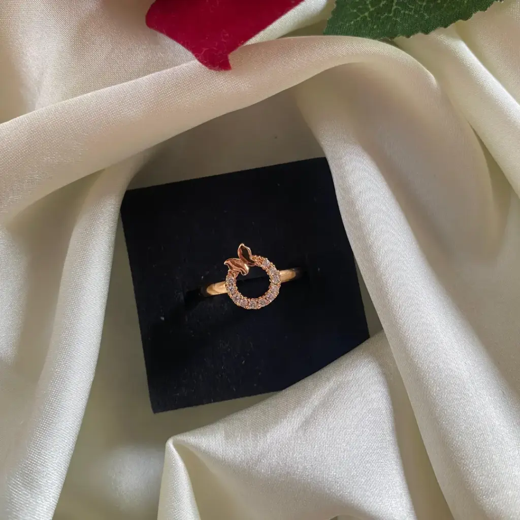 Butterfly Circle CZ Gold-Plated Adjustable Ring