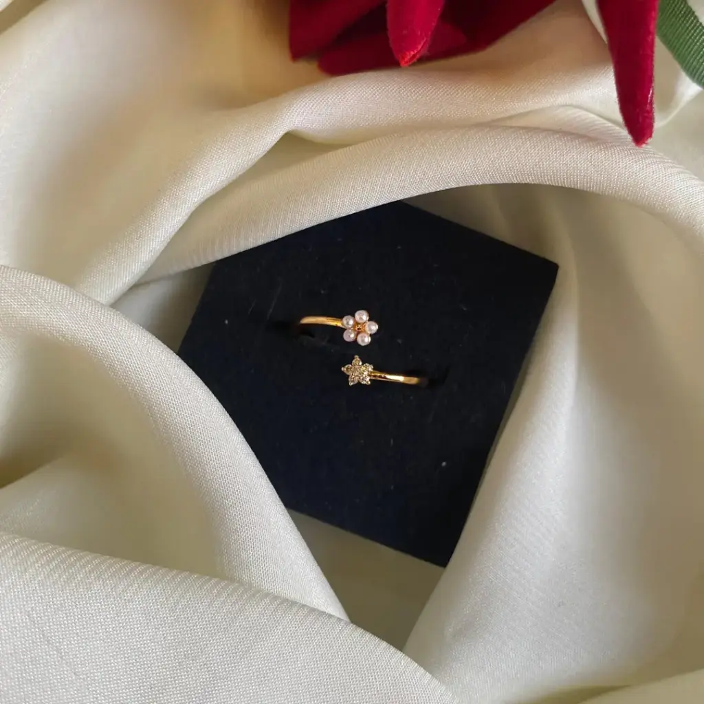 Minimal Rose Gold Floral & Star Ring