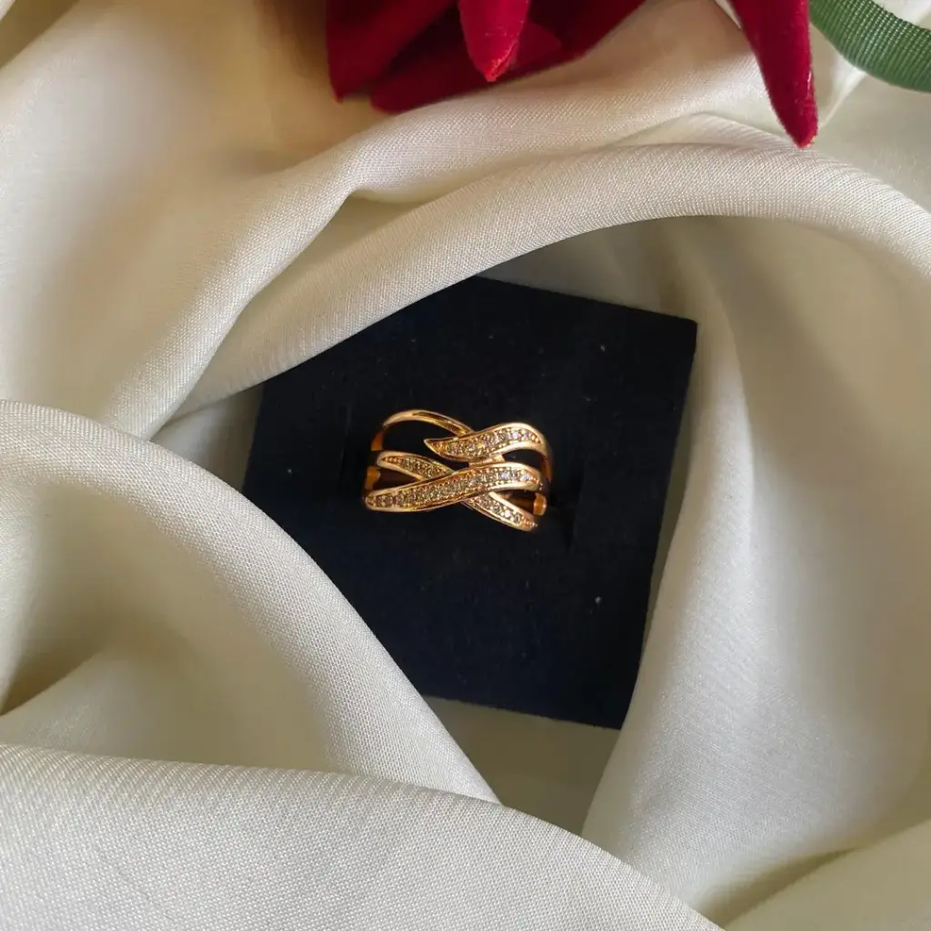 Rose Gold-Plated Adjustable AD Criss-Cross Band Ring