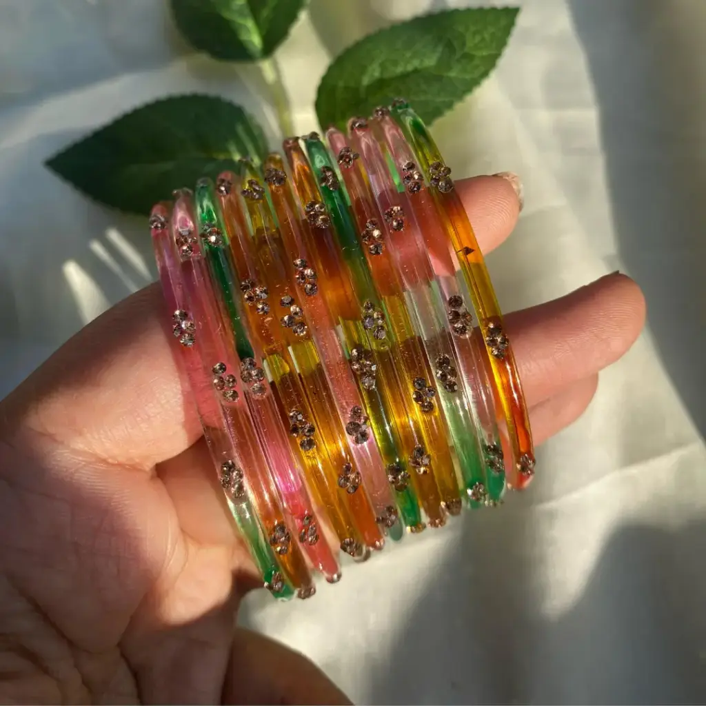 Satrangi Sitare | Multicolor Glitter Glass Bangle Set of 12