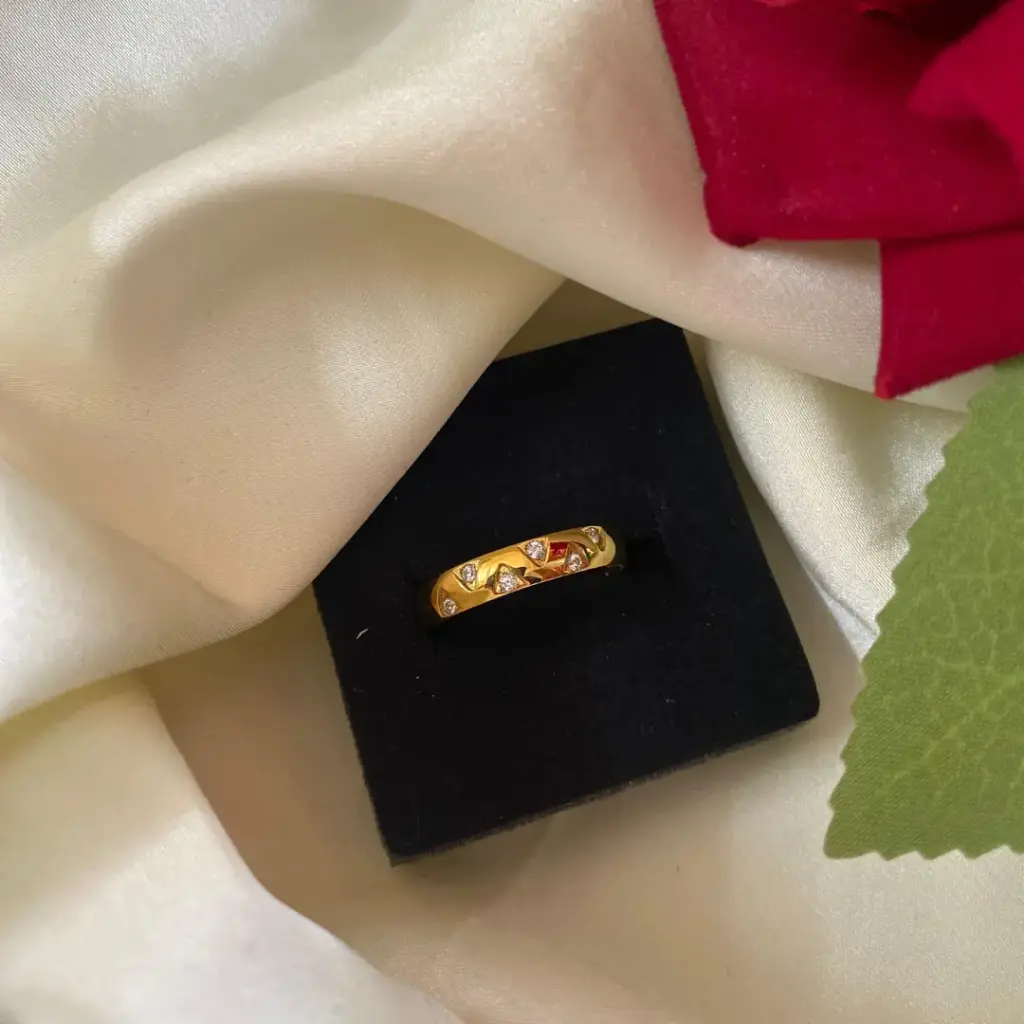 Anti-Tarnish Gold-Plated Crystal Cut-Out Band Ring