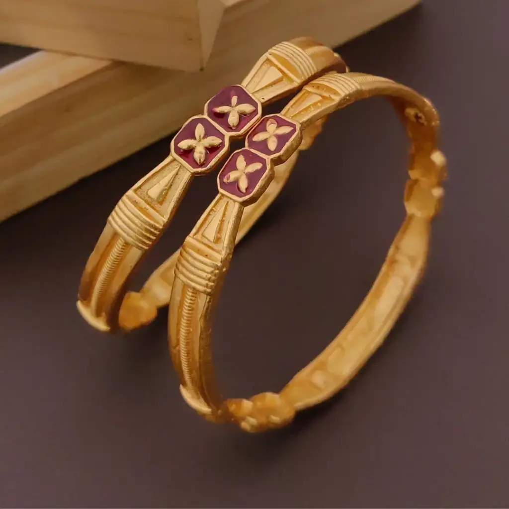 Antique Floral Motif Gold-Plated Bangles (2.4)
