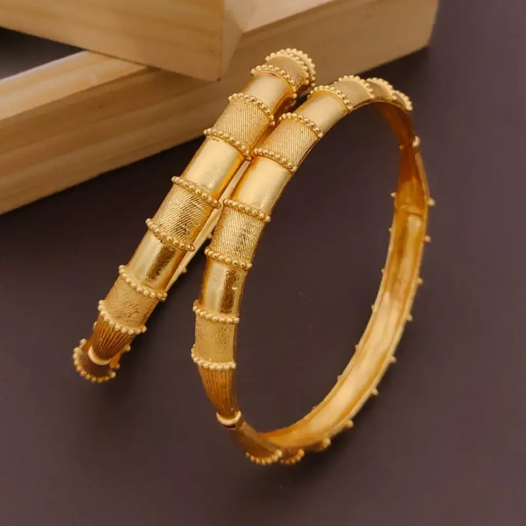 Antique Bamboo Inspired Gold-Plated Bangles (2.4)