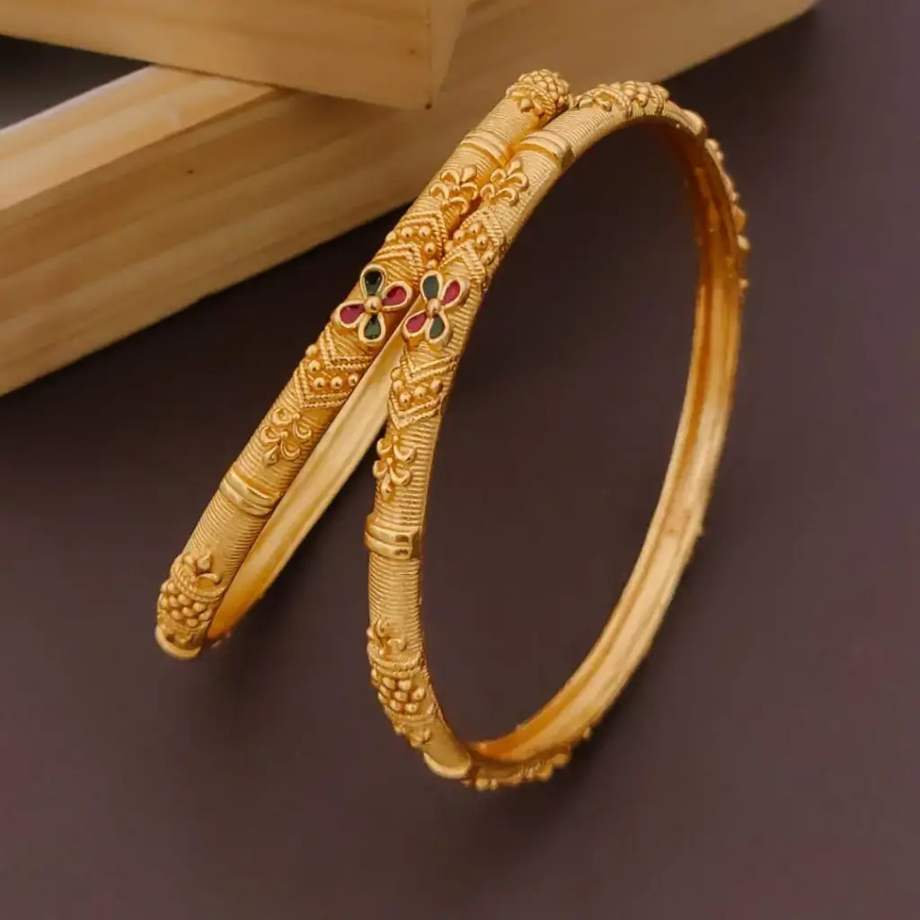 Antique Floral Gold-Plated Bangles