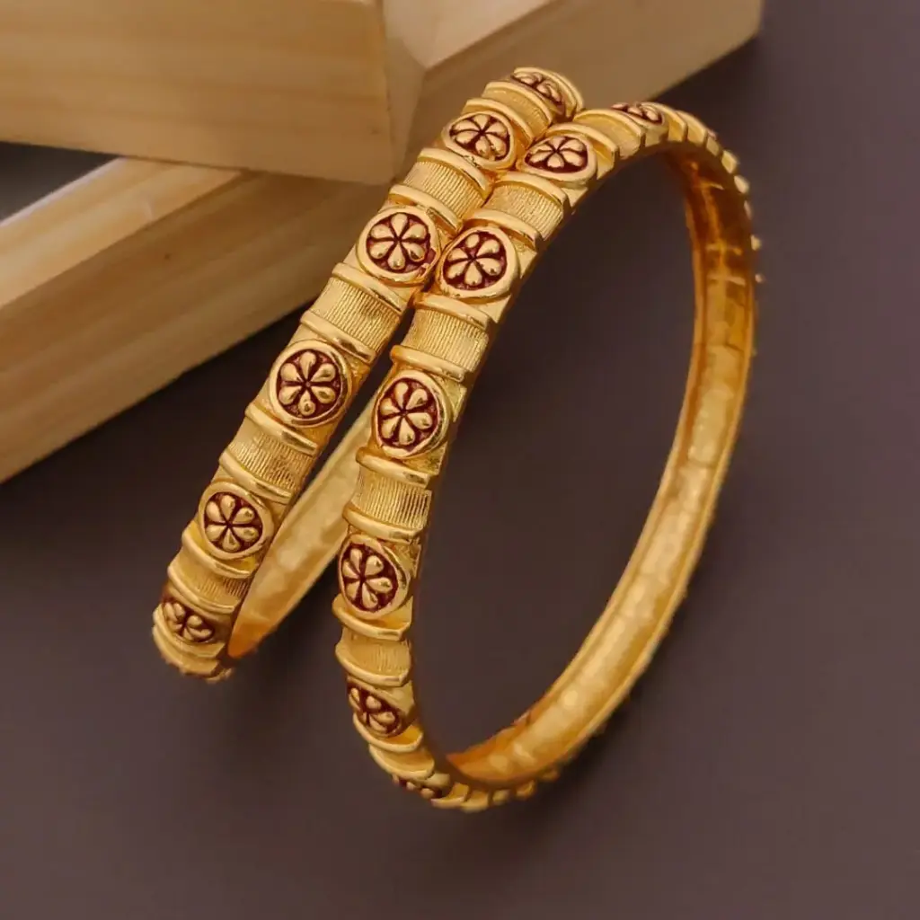 Antique Gold-Plated Bangles with Circular Floral Motifs