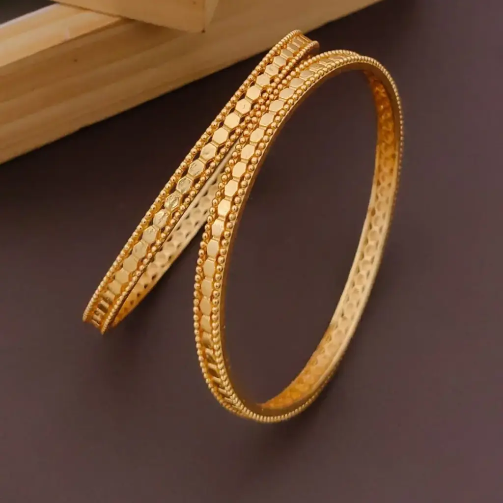 Antique Hexagon Gold-Plated Bangles