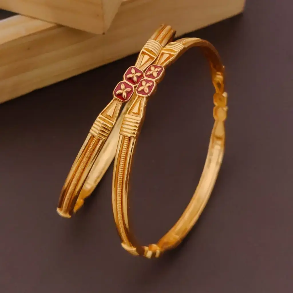 Minimalist Floral Motif Gold-Plated Bangles (2.4)