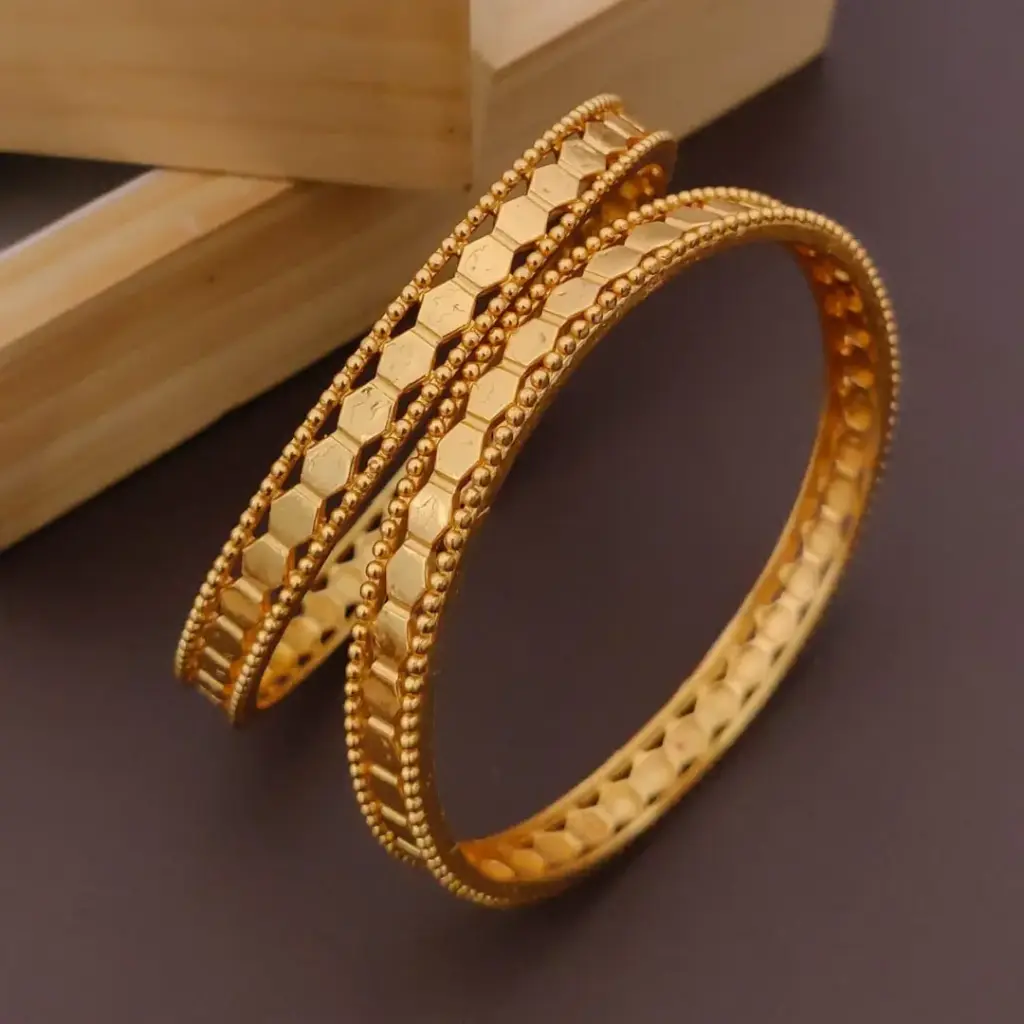 Hexagon Design Gold-Plated Bangles