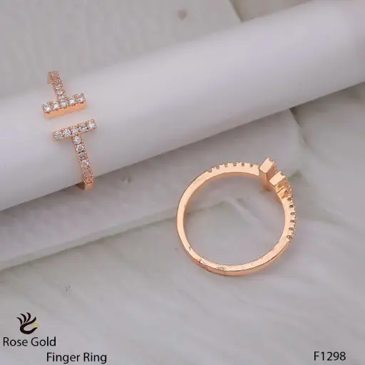 DC Jewelry Double T CZ Ring – Rosegold Finish | Adjustable Statement Finger Ring