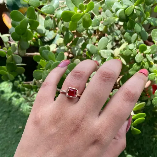 Korean Red Square Adjustable Ring